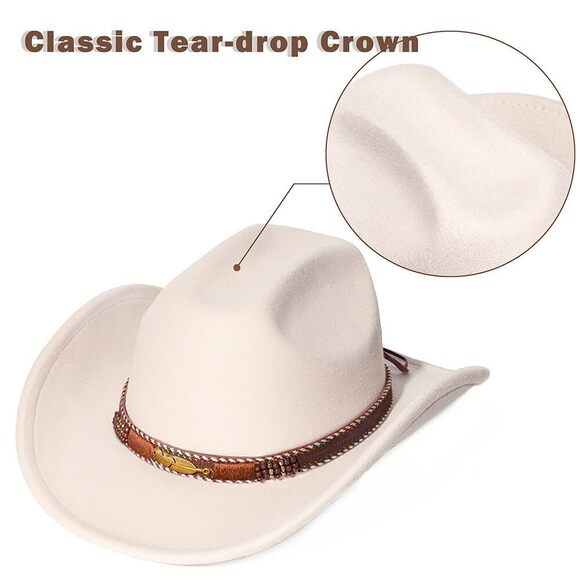 3531 Women Men Fashion Wide Brim Teardrop Crown Felt Western Cowboy Cowgirl main image 4